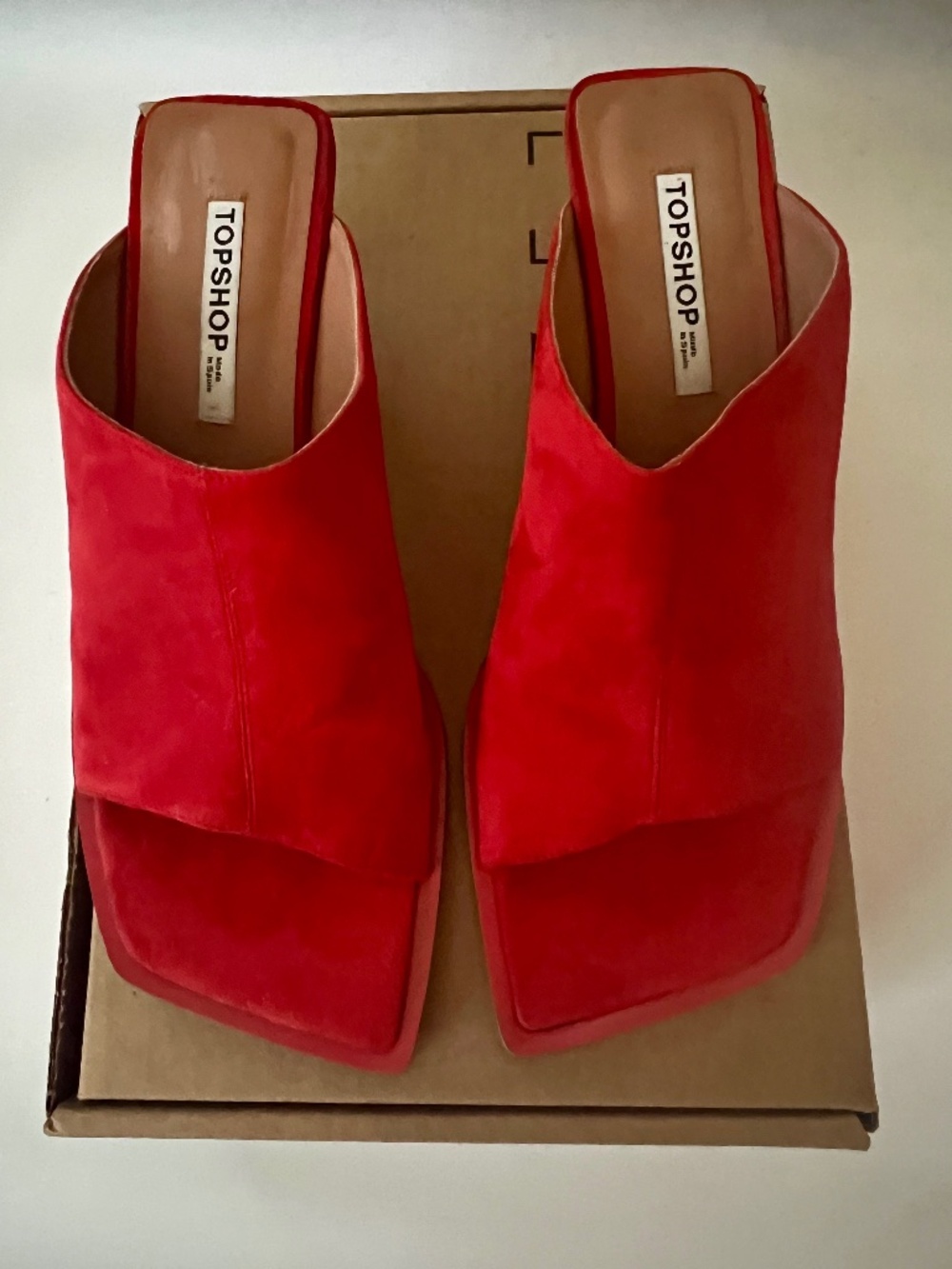 Topshop Ilya premium real suede open square toe mules